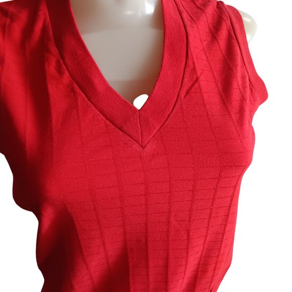Women's Medium Vintage 70's Sleeveless V-Neck Knitted Womens Top Ribbed Textured - Picture 2 of 6
